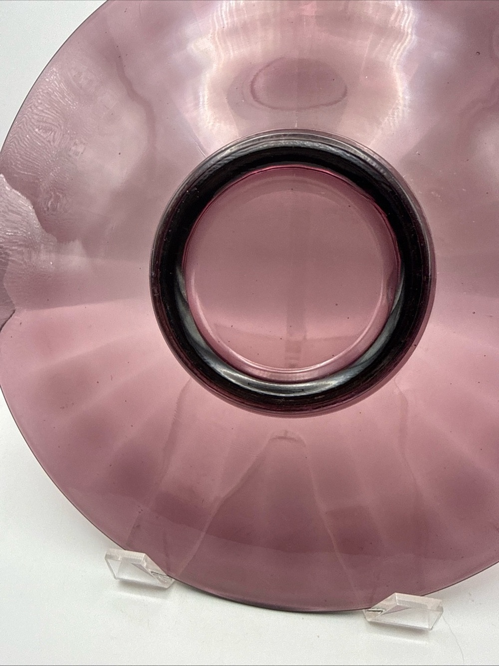 Vintage Amethyst Purple Glass 11" Platter Large Flat Optic Ribs Charger Plate - Picture 10 of 11